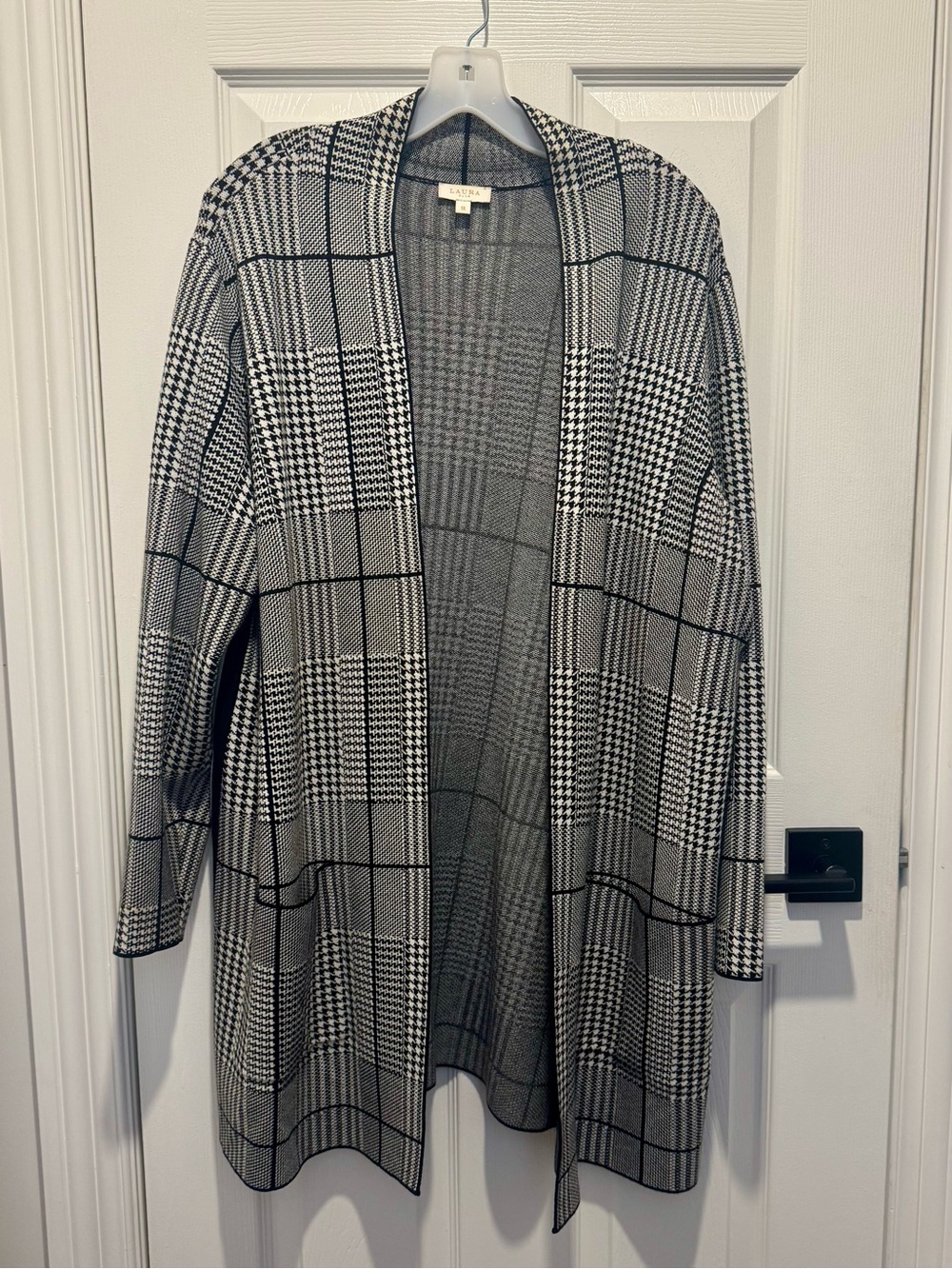 Lush Black & White Plaid Open-Front Cardigan